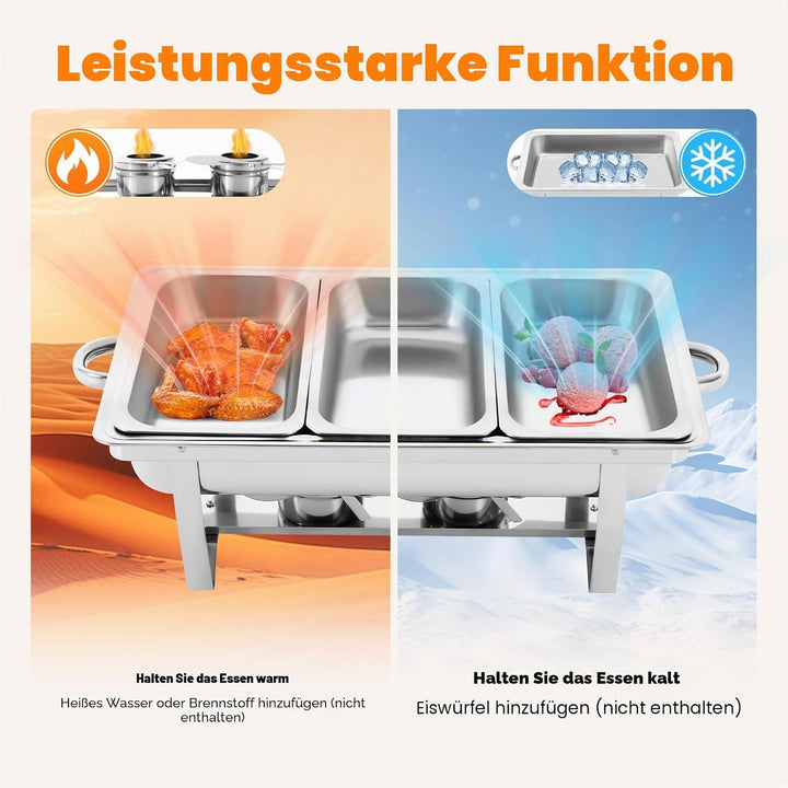 Warmhaltebehälter Essen, 9L Edelstahl 3-teilig Wärmebehälter für Speisen, Speisewärmer, Speisenwärme