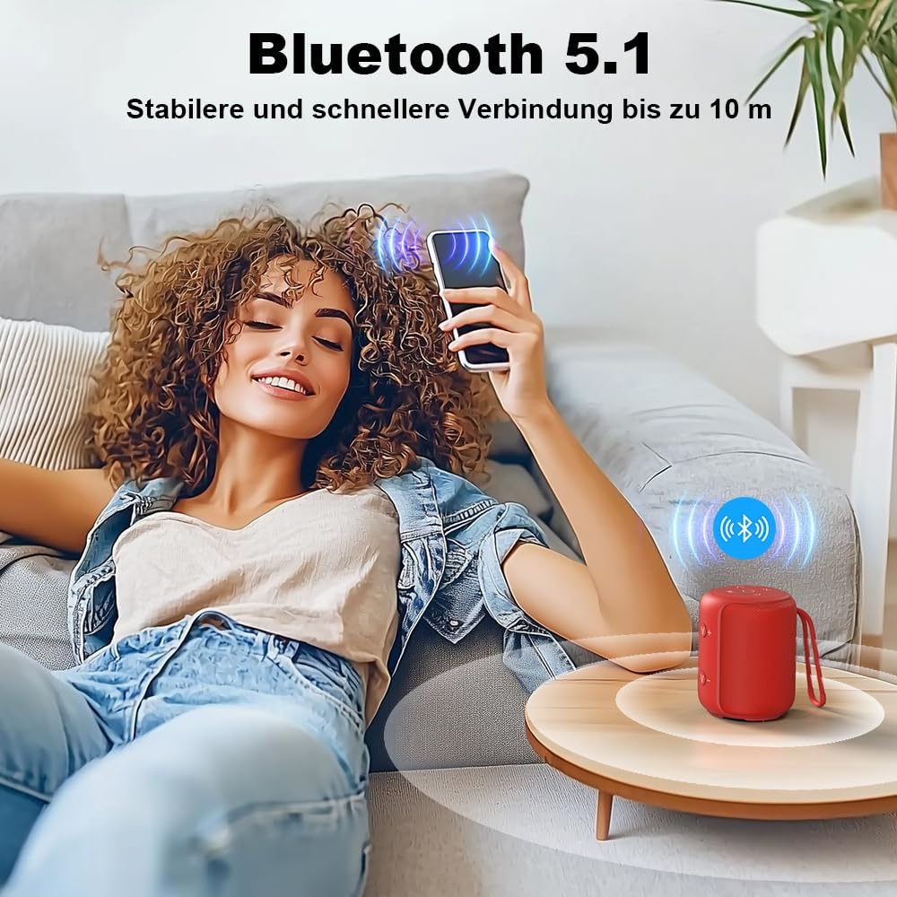 Bobtot Tragbarer Bluetooth-Lautsprecher, IPX6 wasserdicht, über 15 Stunden Akkulaufzeit, kraftvoller