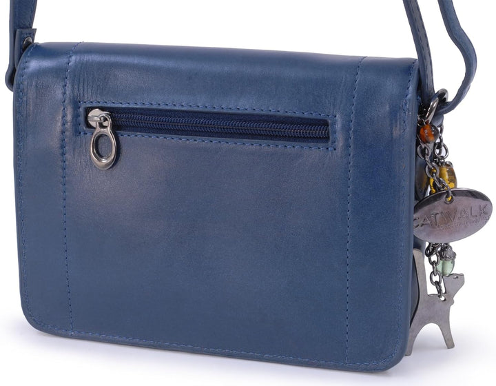 Catwalk Collection Handbags - Leder - Klien Umhängetasche/Schultertasche - FLORENCE Blau Cs, Blau Cs
