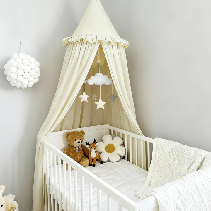 HOTUT Baldachin Kinderzimmer Vintage,Prinzessin Kinderbetthimmel mit Rüschen,Betthimmel Babybett Kin