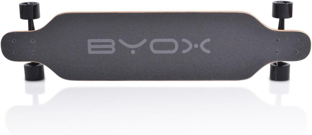 Byox Kinder Skateboard Longboard 41 Zoll, PU Rollen, ABEC-11, Gurt, bis 100 kg Schwarz, Schwarz