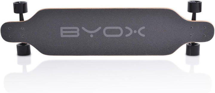 Byox Kinder Skateboard Longboard 41 Zoll, PU Rollen, ABEC-11, Gurt, bis 100 kg Schwarz, Schwarz
