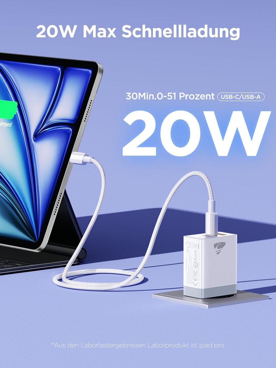 USB C Ladegerät, 2Pack USB C Netzteil Ladegerät Mehrfach mit USBC auf USBC Kabel 2M, 20W Schnelllade