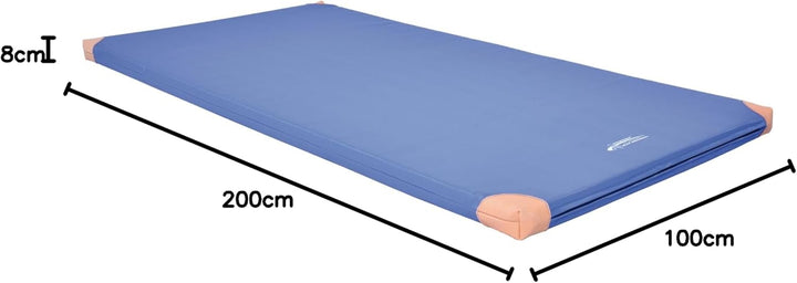 Grevinga® TÜV-Süd zertifizierte Leichtturnmatte (VB 80) | 200 x 100 x 8 cm | BLAU | mit Lederecken