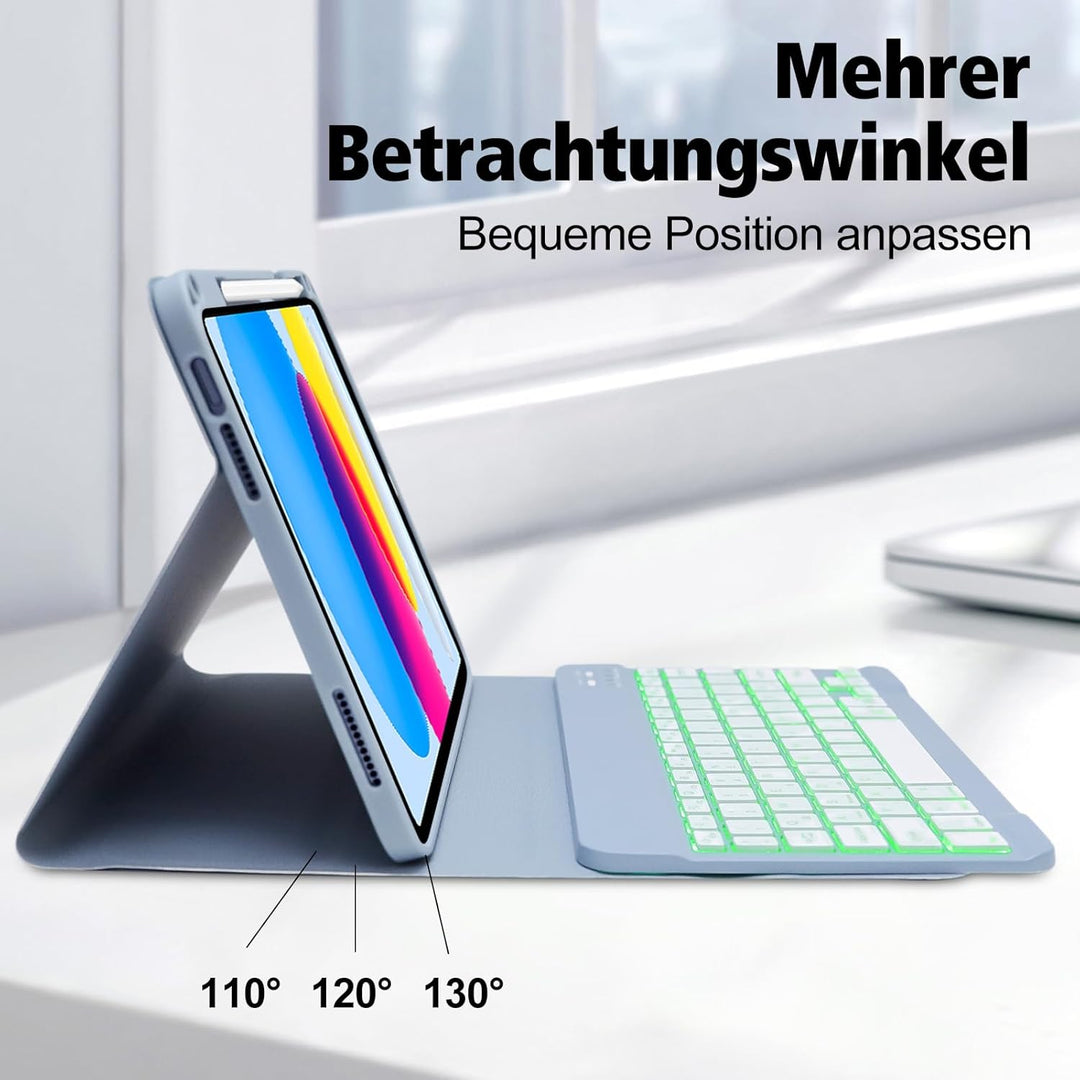 AGARELE Tastatur Hülle für iPad 10 Generation Hülle mit Tastatur 10,9 Zoll 2022-7 Farben Beleuchtete