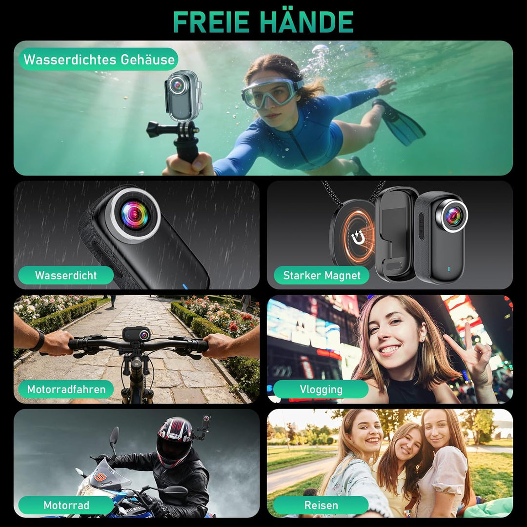 Action Kamera WiFi 4K, Wasserdicht Mini Action Helmkamera, 150° WiFi Sport Actionkamera mit 1,47-Zol