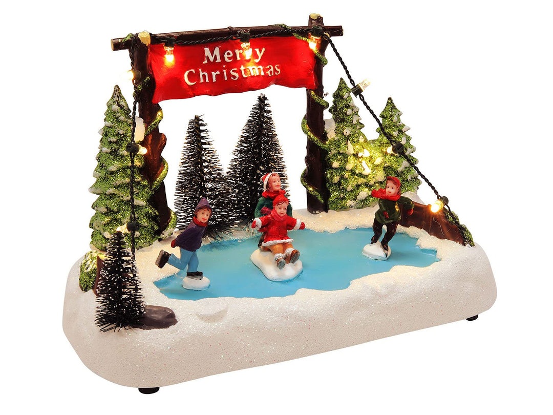 Spetebo LED Weihnachts Dorf - Winterlandschaft Eisbahn / 19 cm - Weihnachtsdekoration Winterdekorati