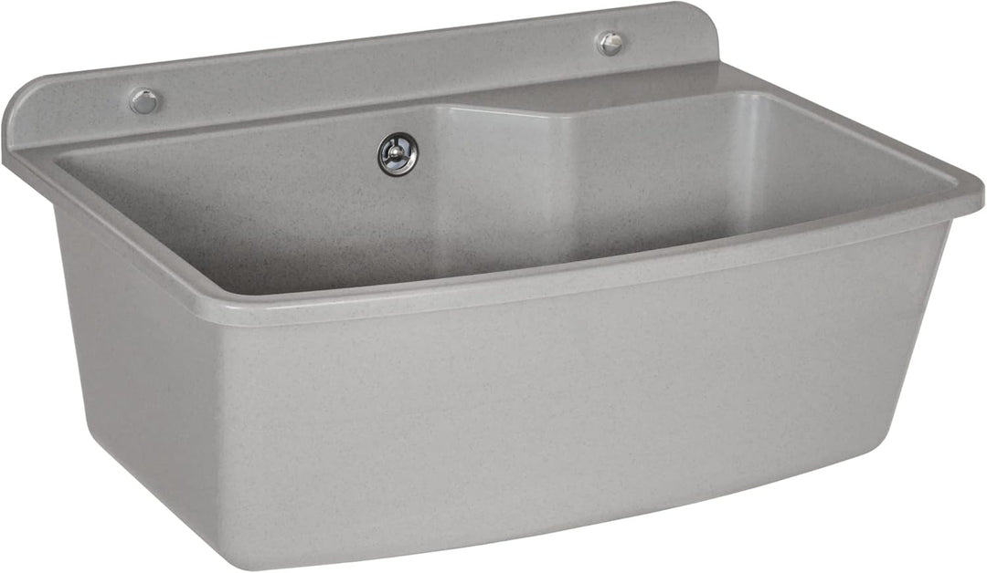 Waschbecken mit Siphon Ausgussbecken aus Kunststoff grau Granit Farbe, 61 cm Länge hängen Wasserinst