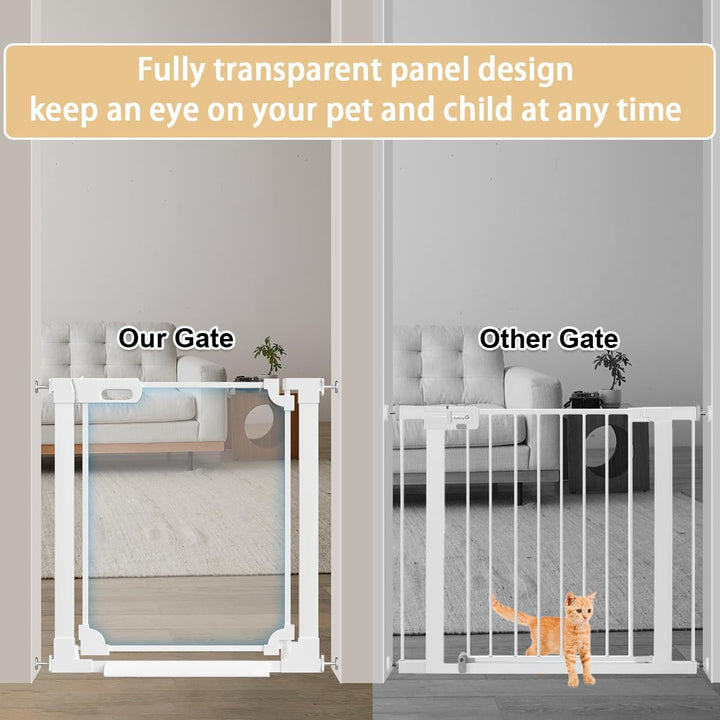 Xifamniy Transparentes Acryl-Treppenschutzgitter für Babys, ohne Bohren, automatisches Schliessen, A