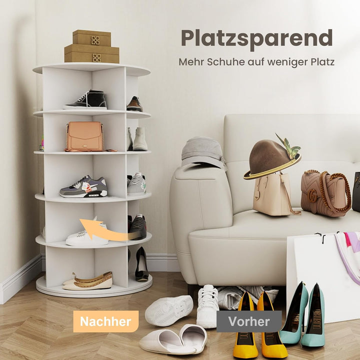 5 Tier Drehbarer Schuhregal 360° drehbares Display weisser Lazy Susan-Organizer Shoe Rack Tower 20 P