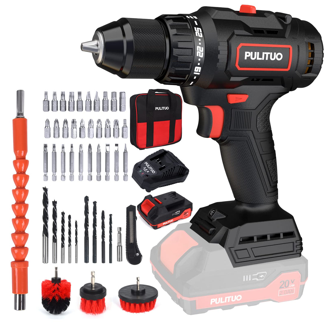 PULITUO Akku-Bohrschrauber mit Batterie, 20V bürstenlose Bohrmaschine, Bohrmaschine (60N · m, 25 + 1