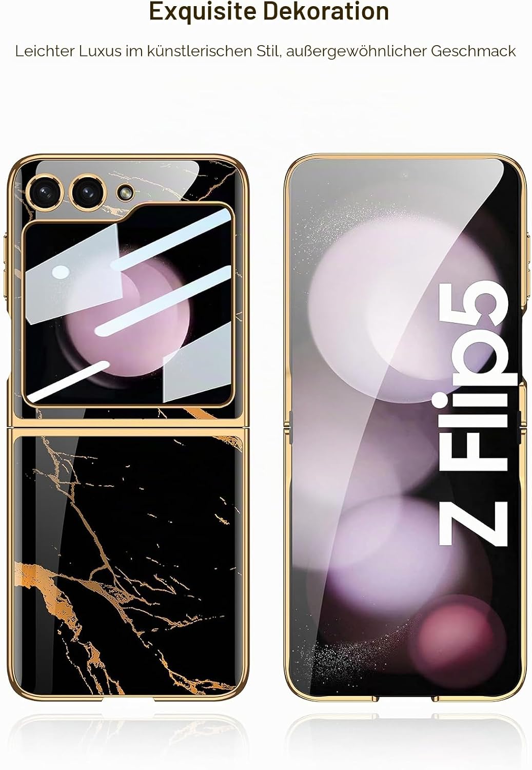 COQUE Galaxy Z Flip 5 5G Hülle,ultradünnes 9H Glas glänzend lackierte Handyhülle,Faltbare Handyhülle