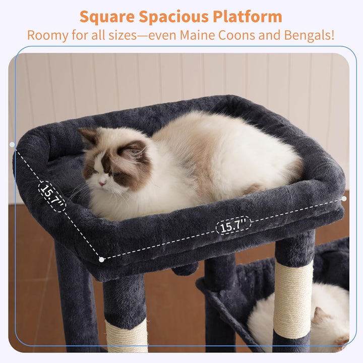 Heybly Kratzbaum 120cm - Grosser Katzenbaum für Erwachsene Katzen mit XL-Basis, Katzenwohnung mit Me