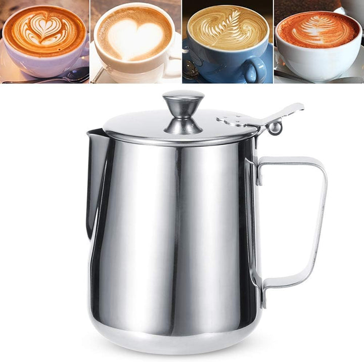 Milchkännchen mit Deckel, 600 ml/1000 ml, Milchaufschäumkännchen, Edelstahl Kanne mit Deckel, Milcha