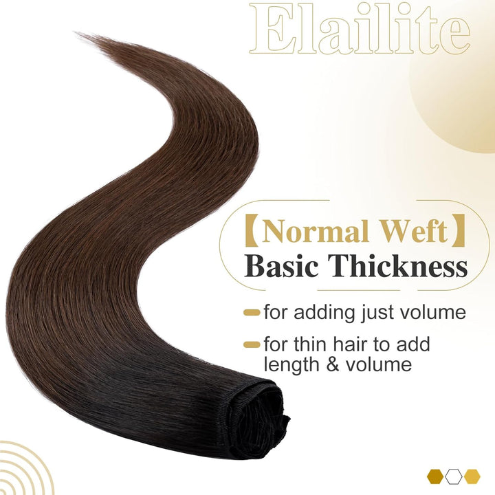 Elailite Extensions Echthaar Clip in 8 Tressen Glatt #1BT4 Naturschwarz ombre Mittelbraun, Haarverlä