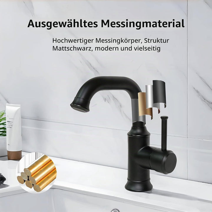 Schwarz Wasserhahn Bad, 360° Schwenkbar Waschtischarmatur Schwarz, Einhebel Mischbatterie Waschbecke