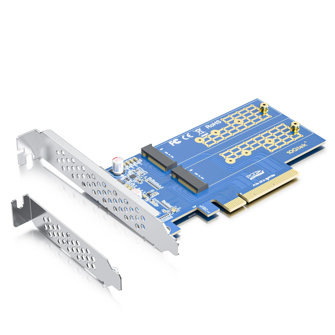 PCIe 3.0 to NVMe (2) M.2 Adapter for M.2 (M Key) SSD, PCIe X8, Requires Motherboard BIOS Support for