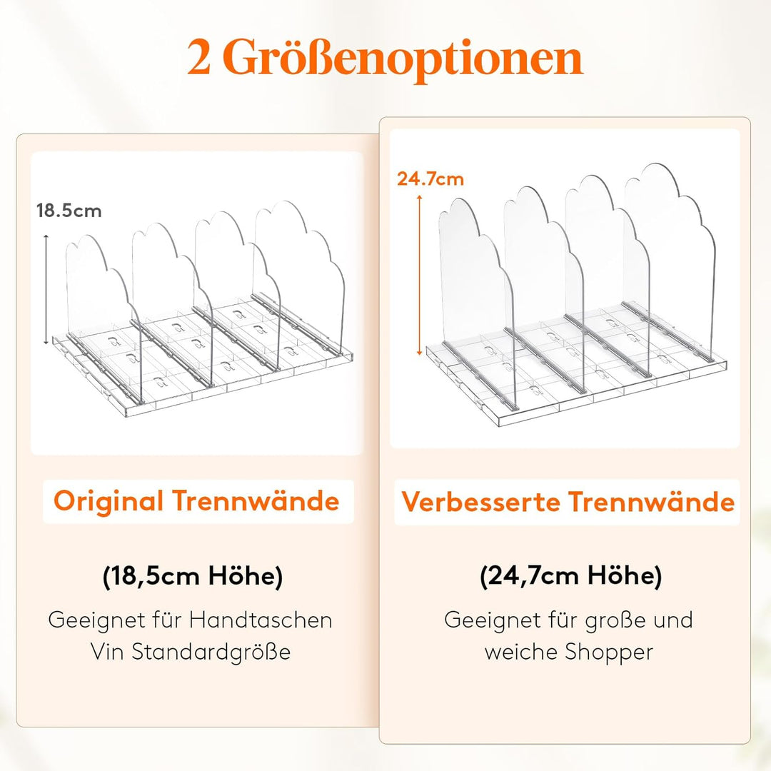 Lifewit 2 Stück Taschen Organizer Schrank mit 8 Trenner, Kunstoff Handtaschen Aufbewahrung, Verstell