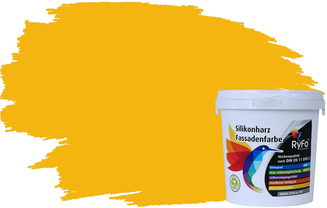 RyFo Colors Silikonharz Fassadenfarbe Lotuseffekt Trend Sonnengelb 1l - bunte Fassadenfarbe, weitere