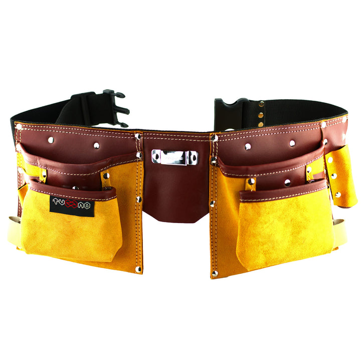 Werkzeuggürtel aus Leder mit 11 Taschen zum Tragen von Werkzeugen, verstellbarer Nylongürtel, Handwe