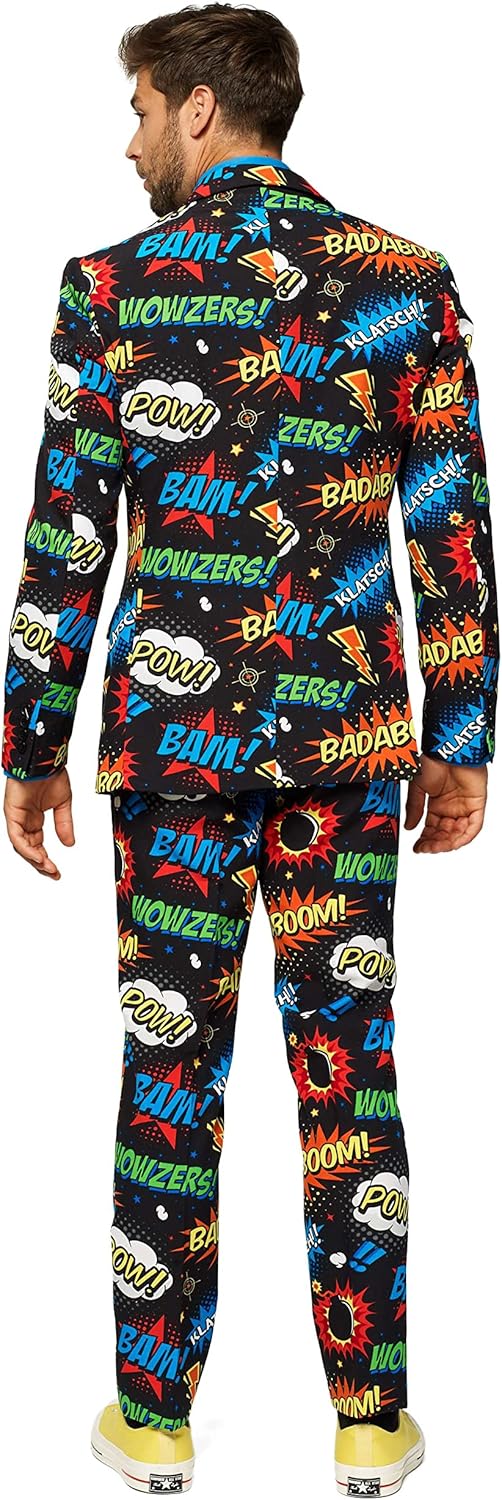 OppoSuits Karnevalskostüme Herren festlichem Druck Anzug mit Krawatte 42 Badaboom, 42 Badaboom
