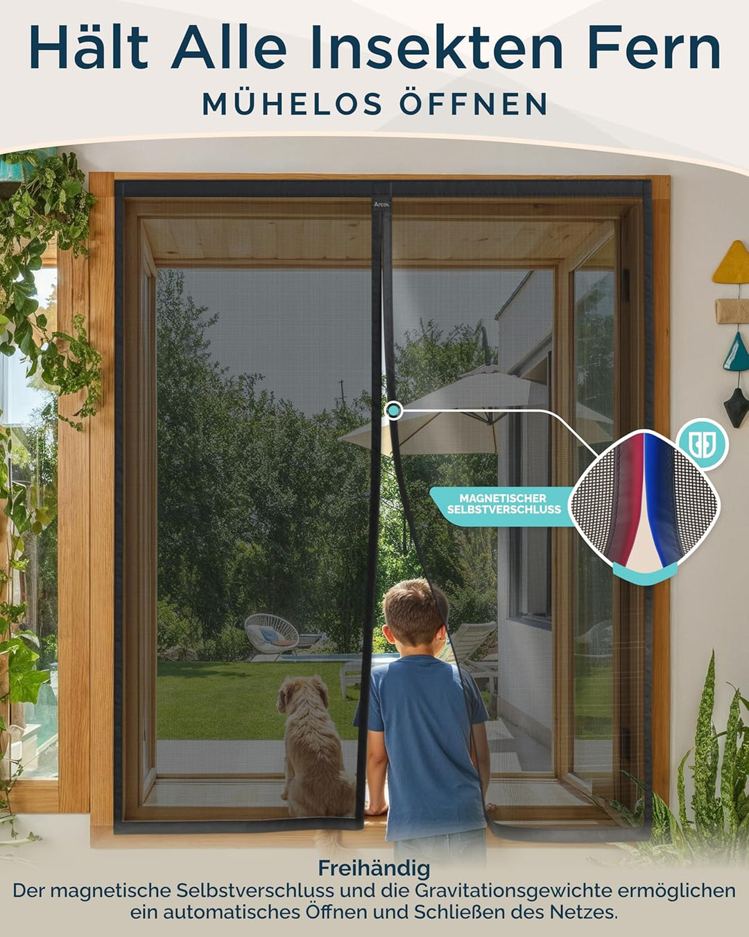 ARCOL Fliegengitter Fenster Magnet 130x160 cm aus Fiberglas – Schluss mit Mücken in 3 Min, Ultrafein