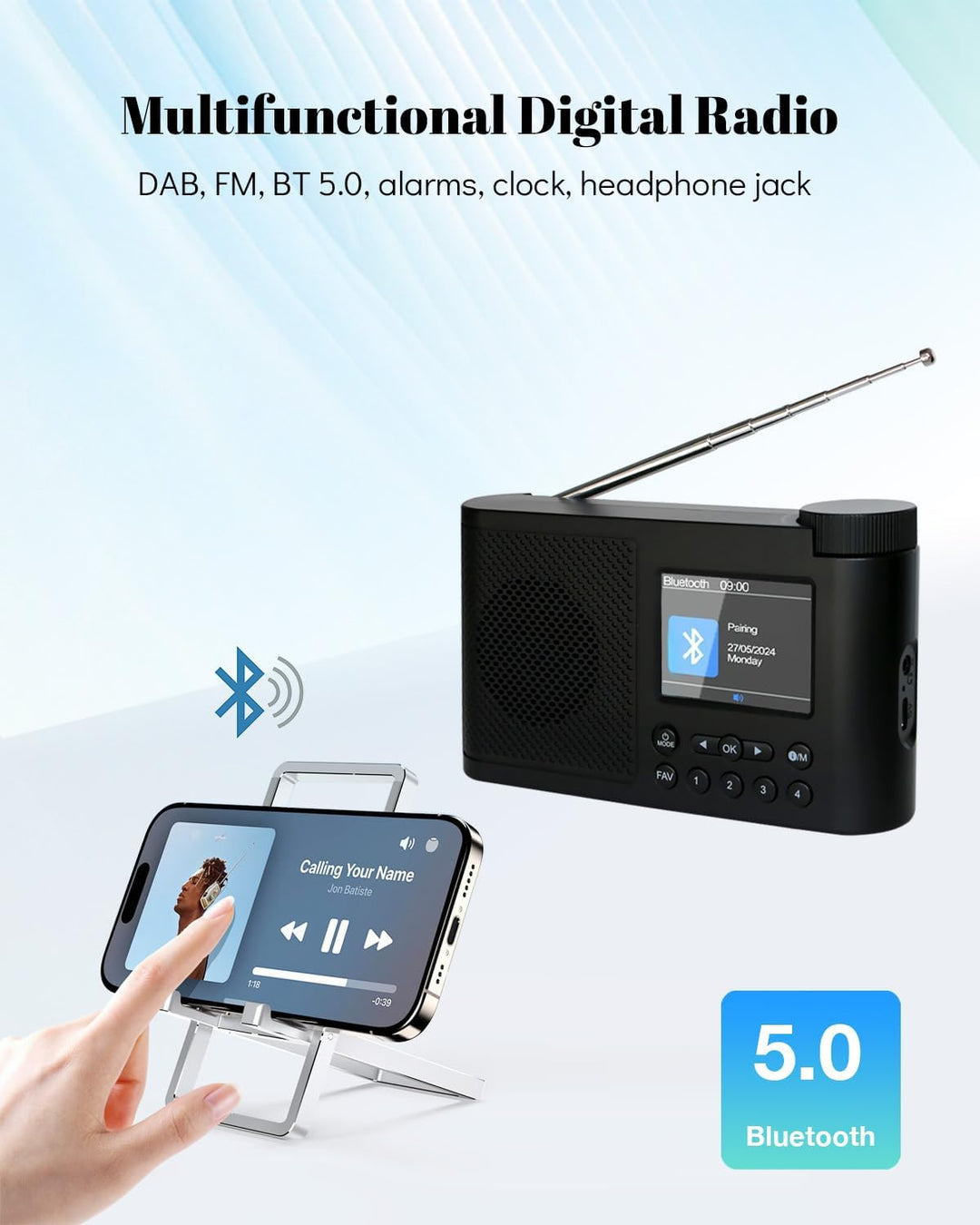 Tragbares DAB Radio Klein, DAB Plus Radio mit Bluetooth, Kofferradio Akku, Mini küchenradio Batterie