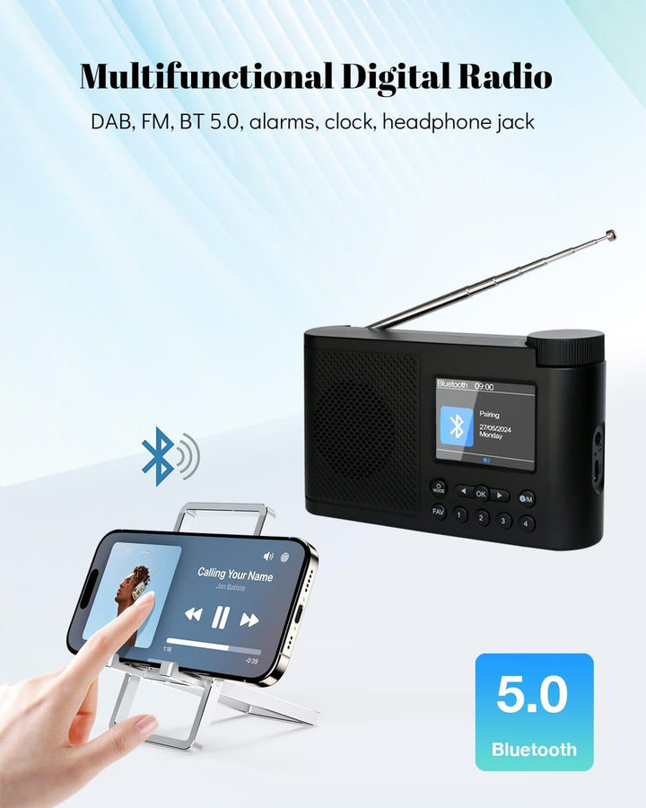 Tragbares DAB Radio Klein, DAB Plus Radio mit Bluetooth, Kofferradio Akku, Mini küchenradio Batterie