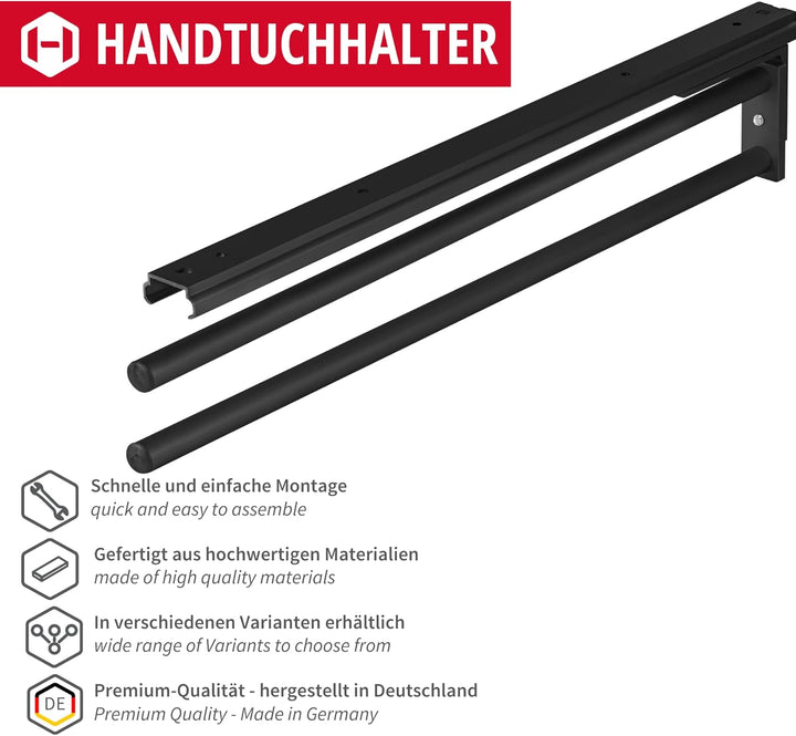 Gedotec Handtuchhalter | H6008 | Handtuchauszug 2-armig ausziehbar | 1 Stück | Geschirrtuchhalter Lä