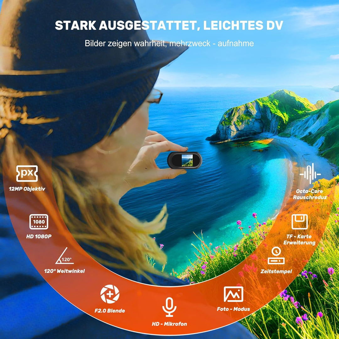 360° Action Kamera, 1080P Wearable Actionkameras, Mini Bodycam Körperkamera, Motorrad Sportkamera mi
