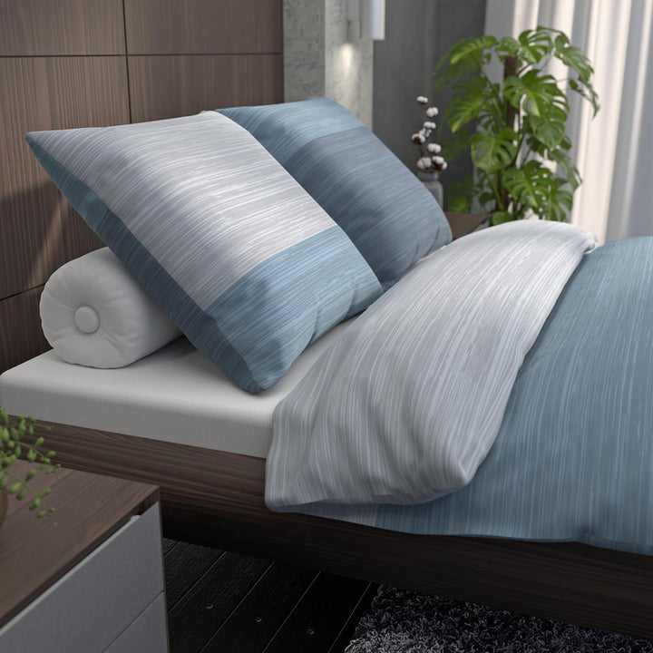 LARAWELL Bettwäsche 135x200 Baumwolle Ganzjahres Bettwäsche-Sets blau grau gestreift Premium Blau, G