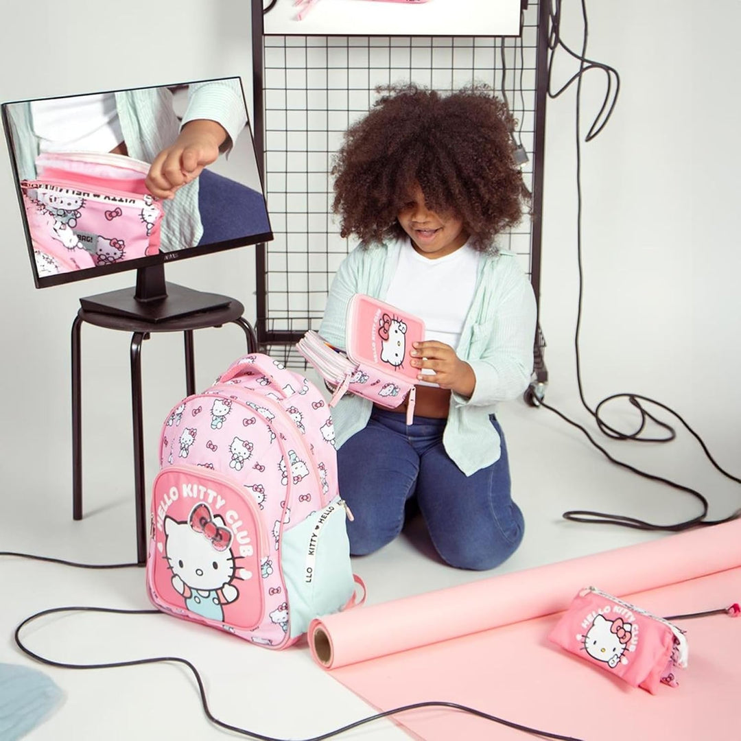 Hello Kitty Federmäppchen mit Giotto-Zubehör inklusive | Komplettes Hello Kitty Schulmäppchen für Mä