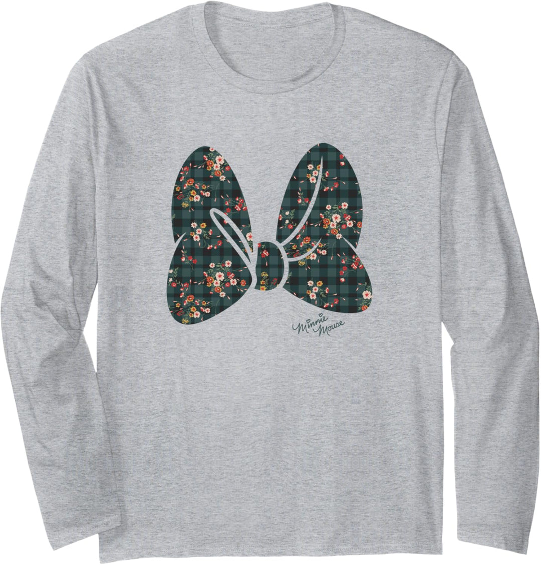 Disney Minnie Mouse Floral Plaid Large Bow Langarmshirt