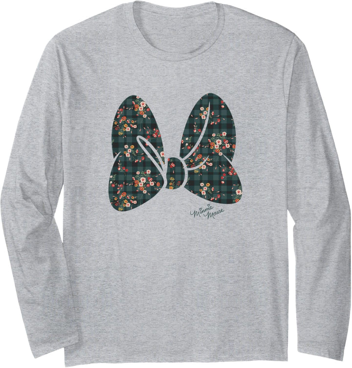 Disney Minnie Mouse Floral Plaid Large Bow Langarmshirt