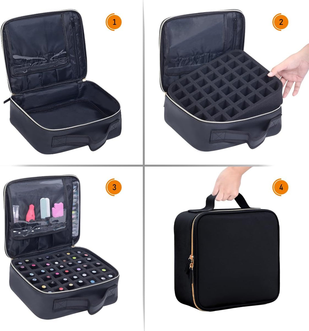 Nagellack Aufbewahrung Organizer PU Leder Tragbare Nagellack Tasche Speichern 42 Flaschen (15 ml/0,5