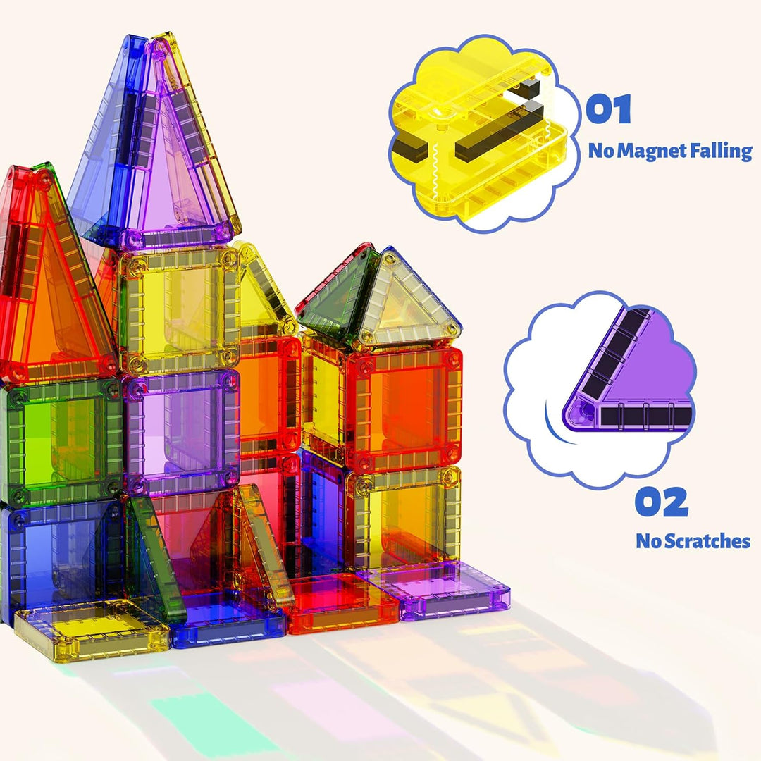 Magnetische Bausteine für Kinder 60pcs Magnetbausteine STEM Magnetische Tiles mit tragbarer Stahlbox