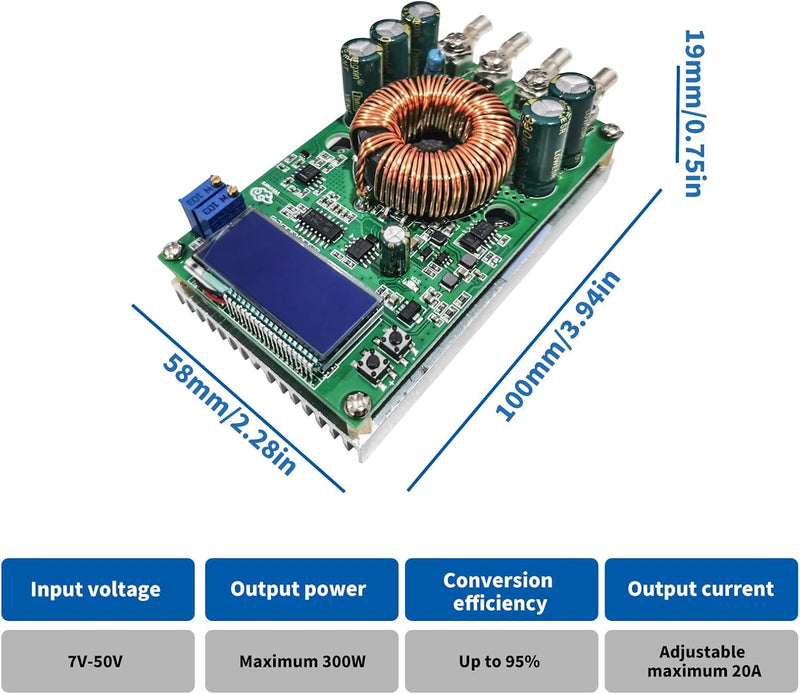 300W 20A DC DC Wandler Regelbar Step Down Converter, 7-50V to 0-36V Buck Converter Stromversorgungs