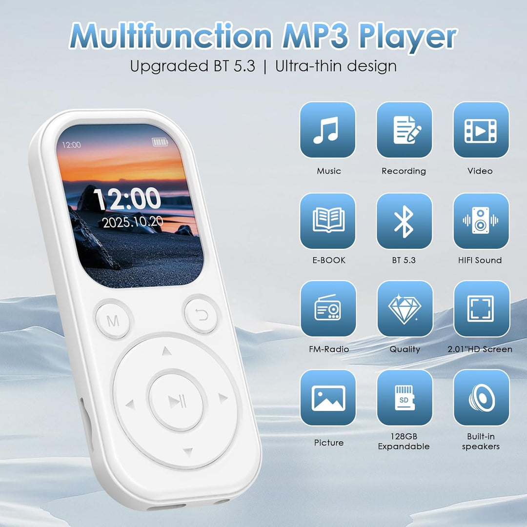 64 GB MP3-Player mit Bluetooth 5.3, tragbarer Musik-Player mit HiFi-Klangqualität und FM-Radio, 300