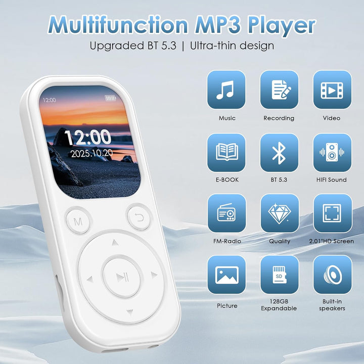 64 GB MP3-Player mit Bluetooth 5.3, tragbarer Musik-Player mit HiFi-Klangqualität und FM-Radio, 300