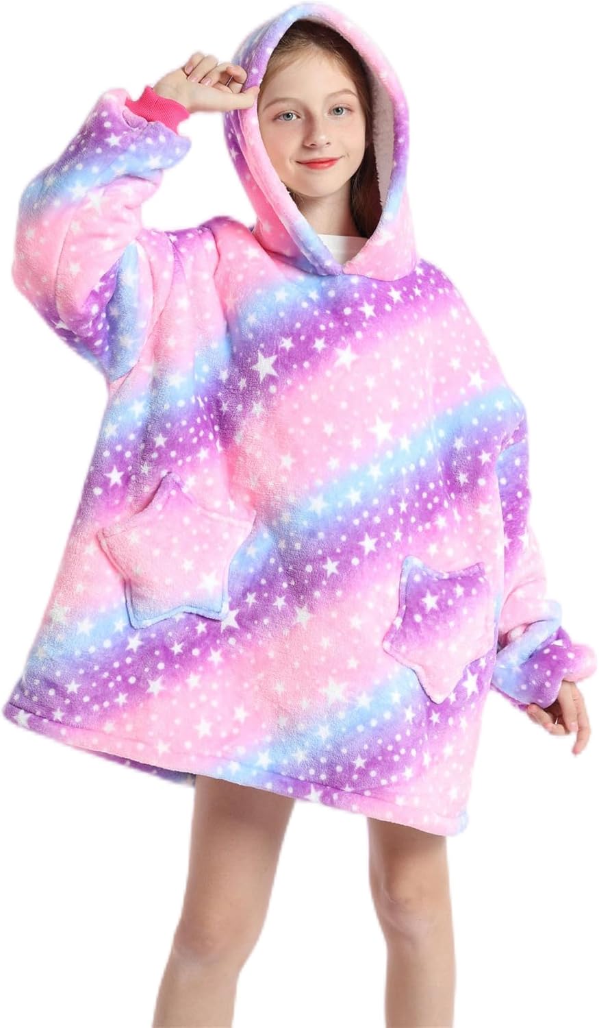 Kinder Übergrosse Hoodie Decke, Kapuzenpullover Sweatshirt mit Ärmel und Tasche,Flanell Kuschelpullo