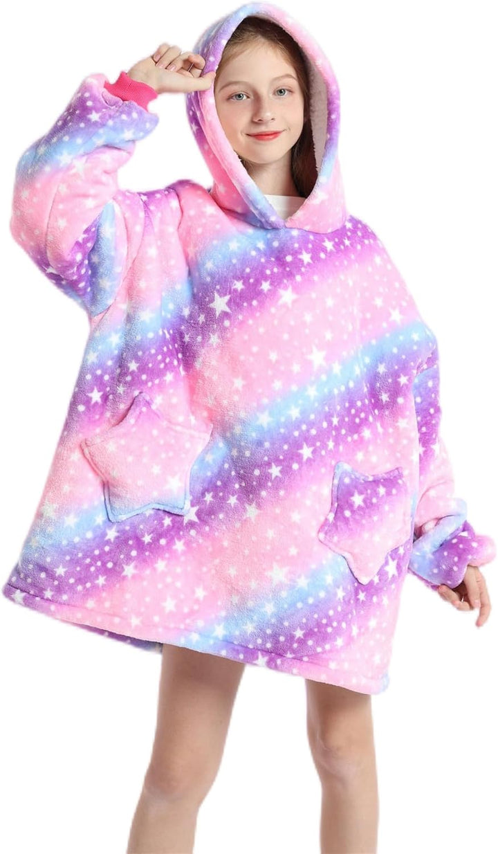 Kinder Übergrosse Hoodie Decke, Kapuzenpullover Sweatshirt mit Ärmel und Tasche,Flanell Kuschelpullo