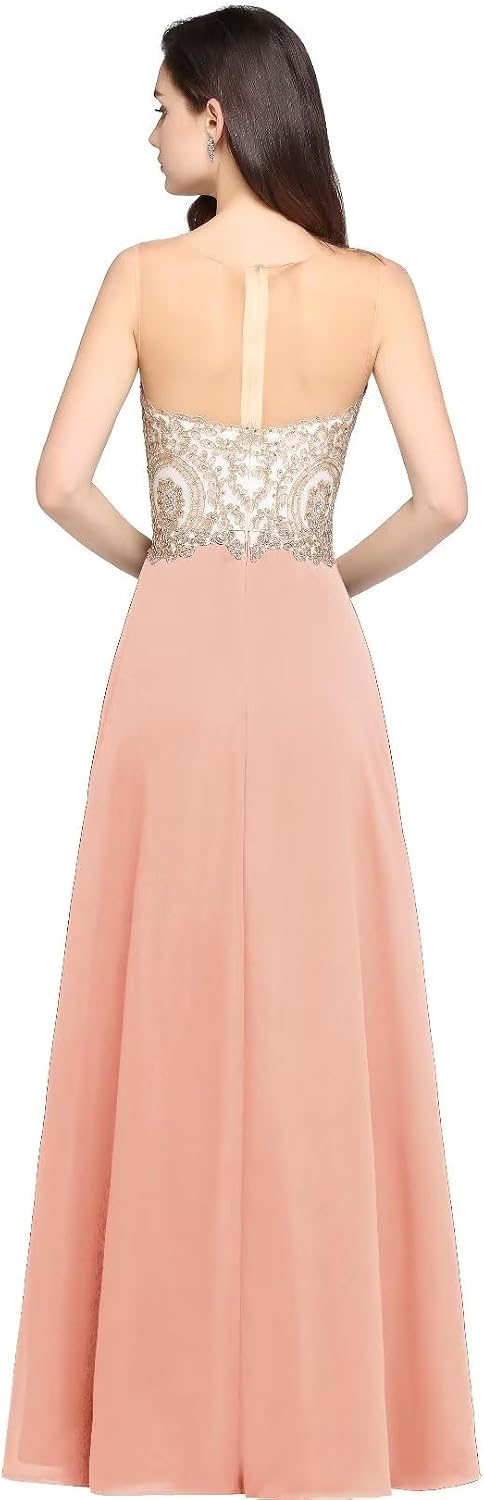 Misshow Abendkleid Chic Lang mit floralen Applikationen aus Chiffon Gr. 32 Dunkelrosa., 32 Dunkelros