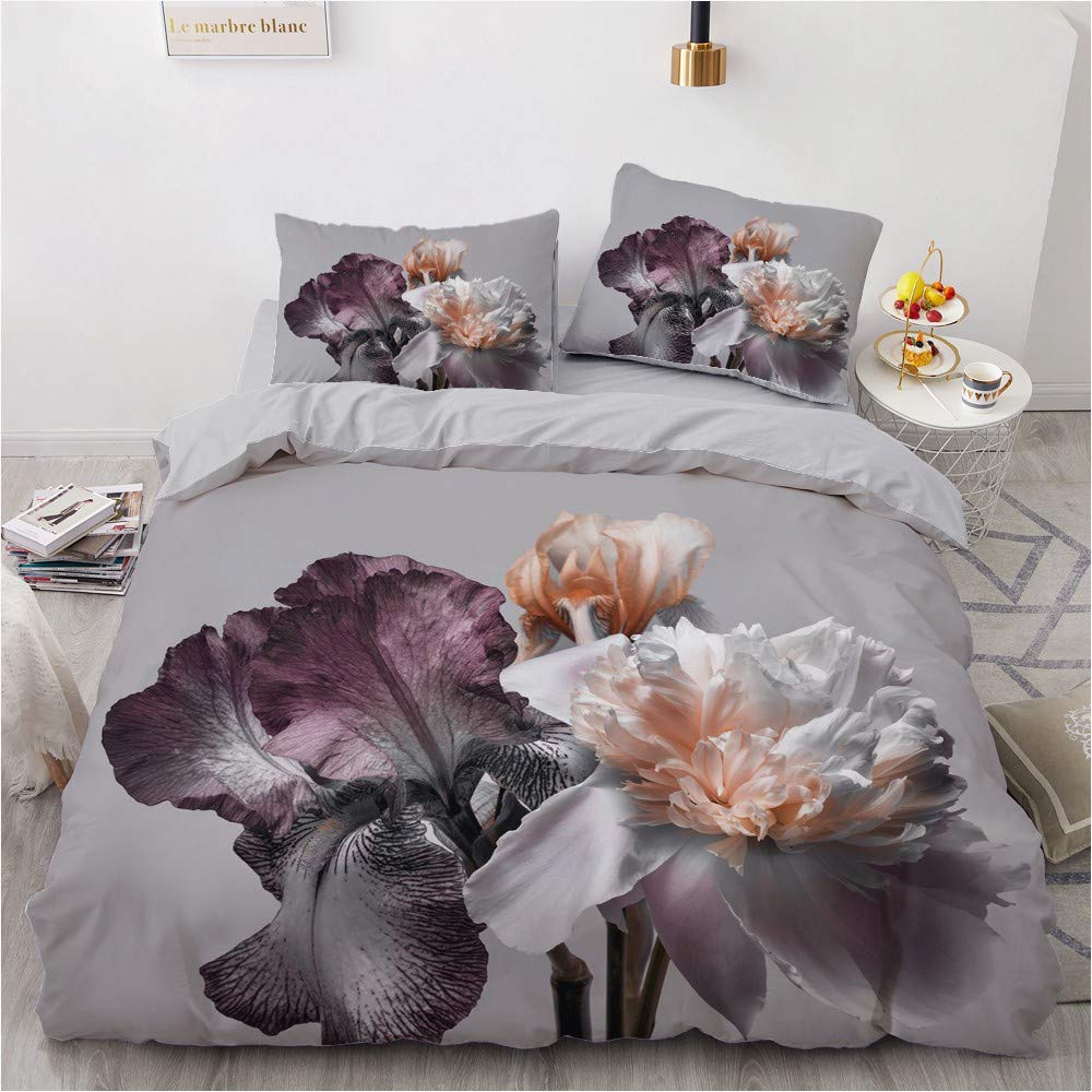 Luowei Bettwäsche 135x200cm 4 Teilig Grau Blumen Floral Aesthetic Bettwäsche-Set für Doppelbett Weic