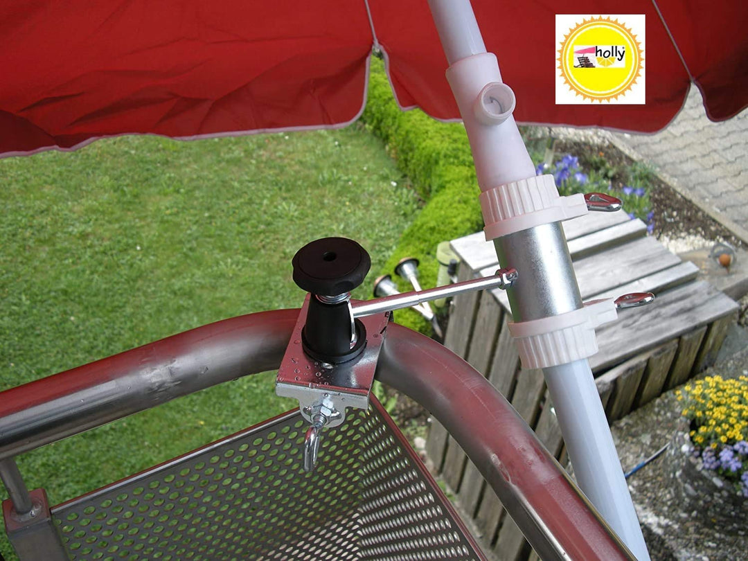 1 Stück - Balkonschirmhalterung mit 11 + 6 cm Abstands Schirmhalter - Holly patentiert - für BEFESTI