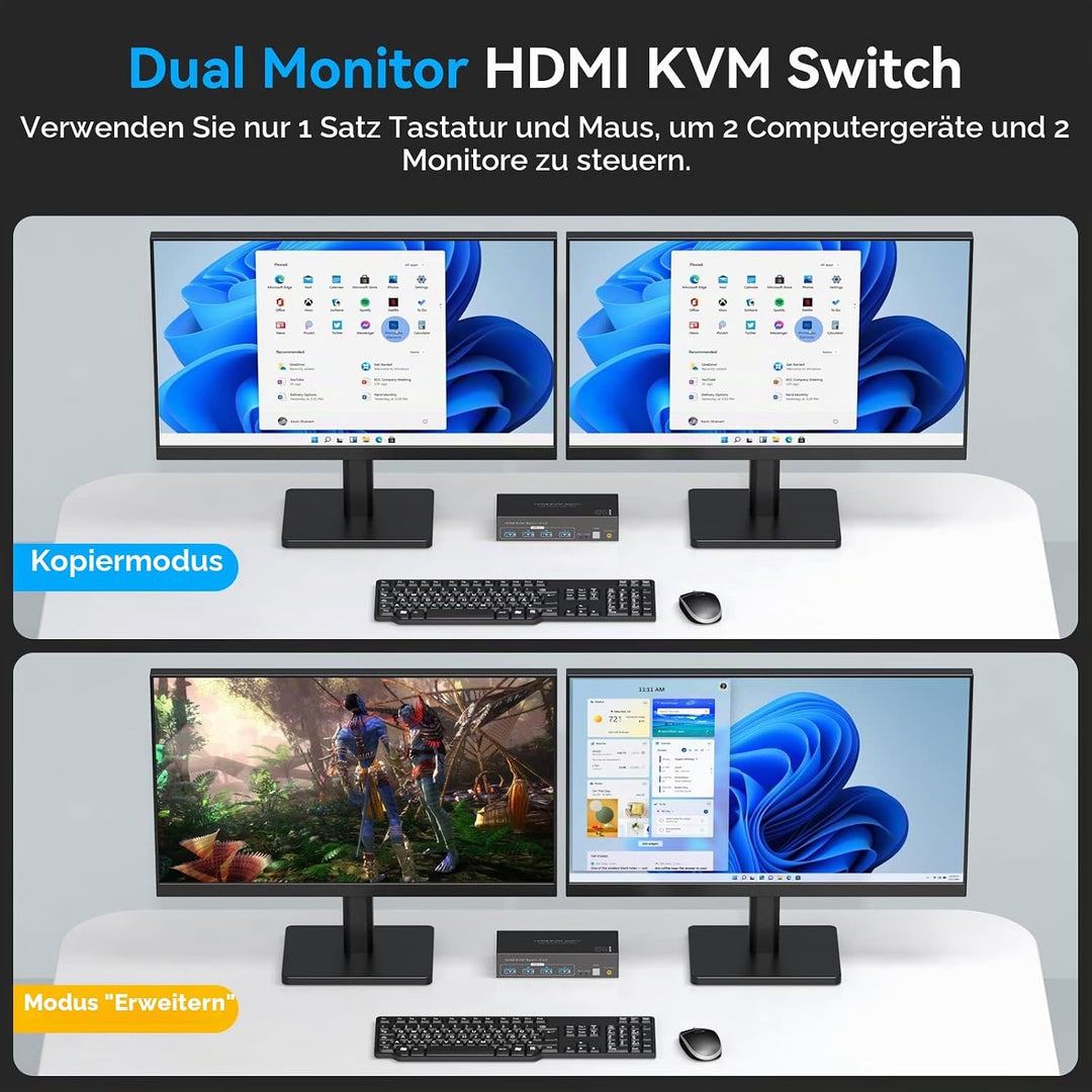 VPFET 4K120Hz HDMI KVM Switch 2 PC 2 Monitore 8K60Hz KVM Switches HDMI für 2 Computer 2 Monitor mit