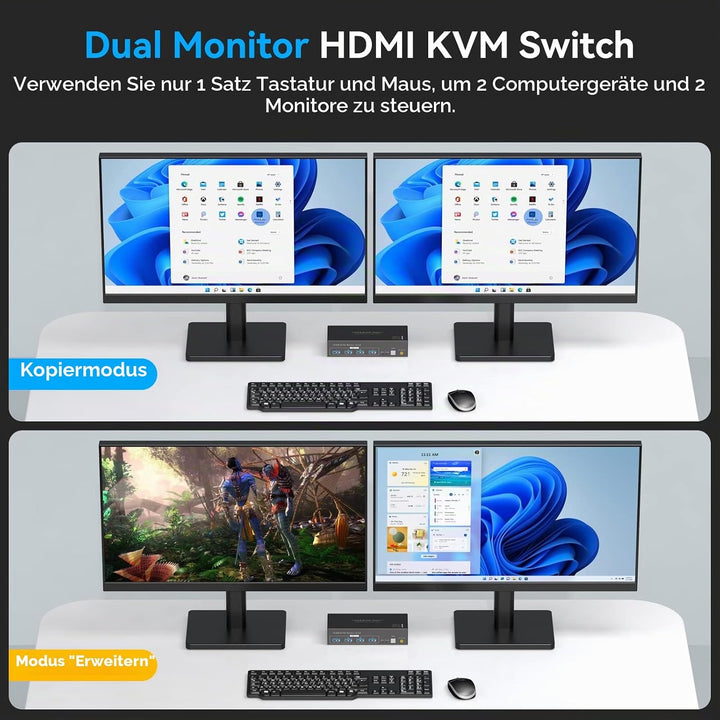 VPFET 4K120Hz HDMI KVM Switch 2 PC 2 Monitore 8K60Hz KVM Switches HDMI für 2 Computer 2 Monitor mit