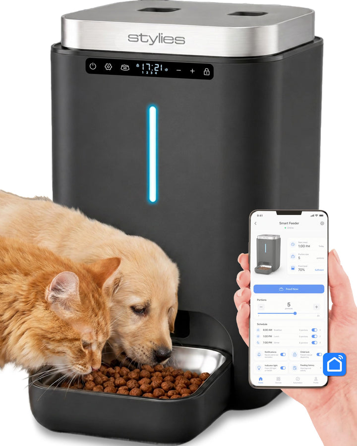 Futterautomat Katze 4,5L mit WiFi & App, Katzenfutter Automat für Trockenfutter, Edelstahlnapf, bis