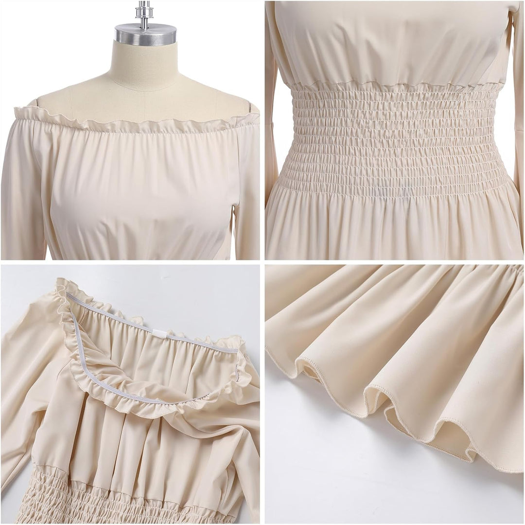 Odizli Mittelalter Kleidung Damen Gothic Steampunk Langarm Off Shoulder Corsett Top + Gürtel Viktori