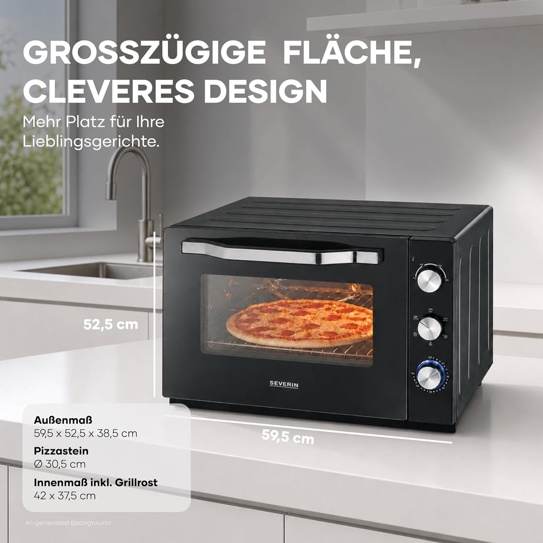 SEVERIN XXL Back- und Toastofen mit Umluftfunktion, Backofen mit Grillrost, Backblech, Drehspiess un