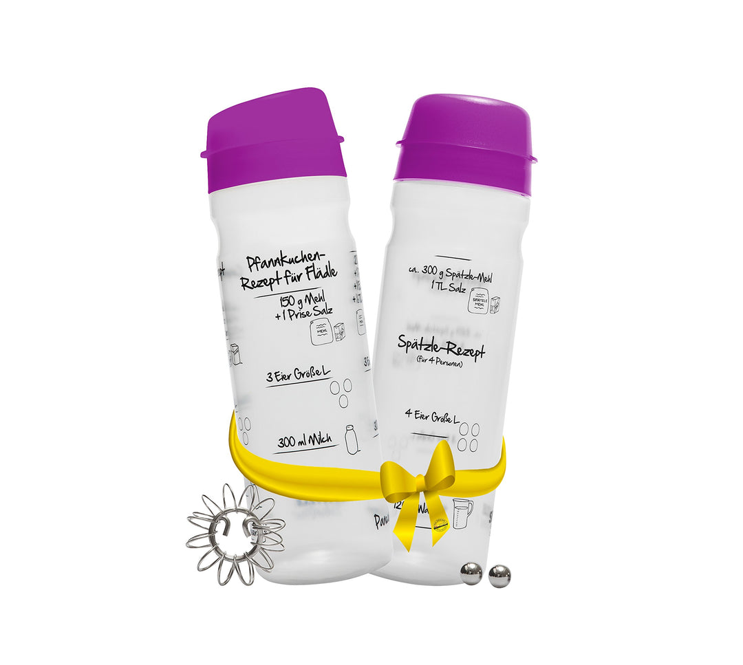 Spätzle-Shaker Shaker-Set (LILA) mit 875ml-Pfannkuchen-Shaker + 4-Portionen-Spätzle-Shaker Teigmixer